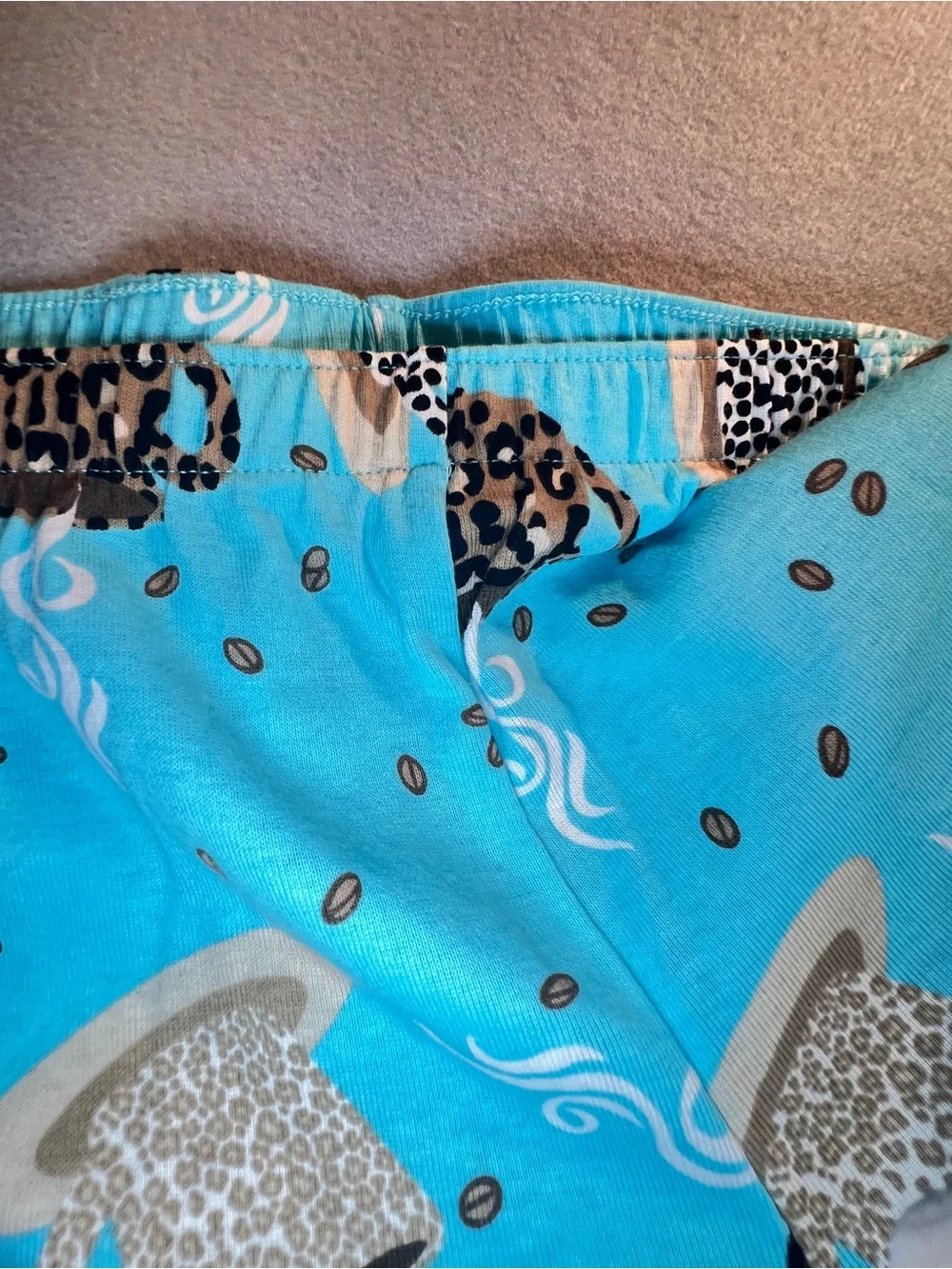 Adonna Pajama Set M Call of the Wild Coffee Leopard Print Aqua 100% Cotton